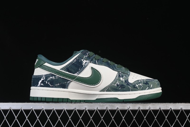 Nike SB Dunk Low BAPE Collaboration White Army Green Anniversary High-End Custom Low-Top Casual Skate Shoes - SC0601-465
