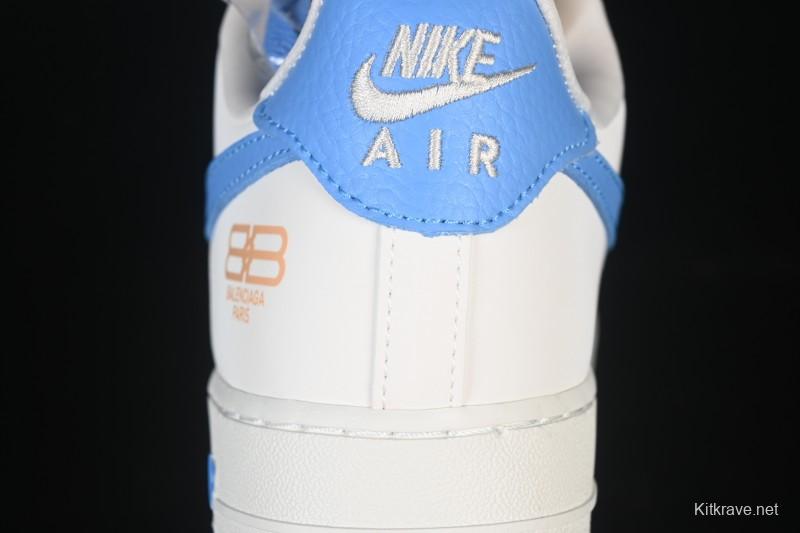 Nike Air Force 1 '07 Low Balenciaga Collaboration White Blue Gold Casual Sneakers - YF9511-803