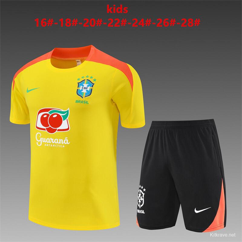 25/26 Kids Brazil Yellow Short Sleeve+Soccer Shorts