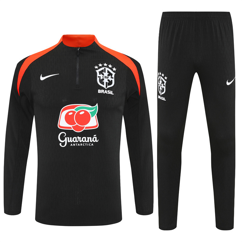 Player Version 25/26 Brazil Black Half Zipper Jacket+Long Pants