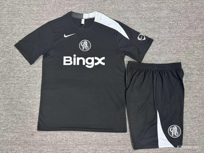 25/26 Kids Chelsea Black T90 Short Sleeve+Soccer Shorts