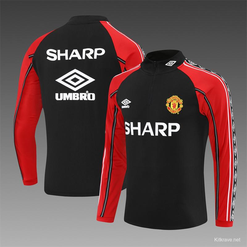 Retro 98/99 Manchester United Black Half Zipper Jacket