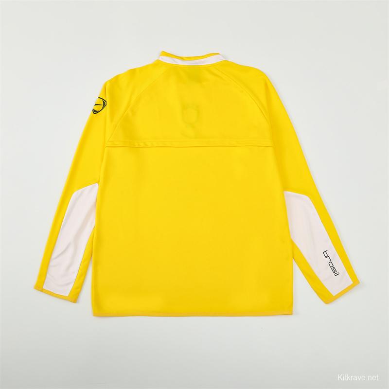 2002 Brazil Yellow Half Zipper Jacket+Long Pants