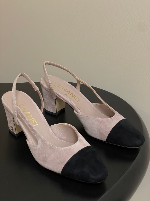 Chanel Sling-back Two-tone Suede Slingback Sandals Flat/Block Heel - KFY00280