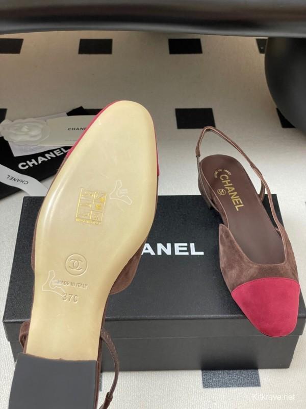 Chanel Sling-back Two-tone Suede Slingback Sandals Flat/Block Heel - KFY00280