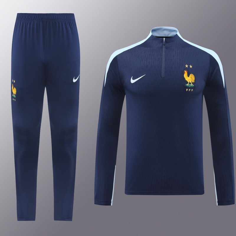 2025 France Royal Blue Half Zipper Jacket+Long Pants