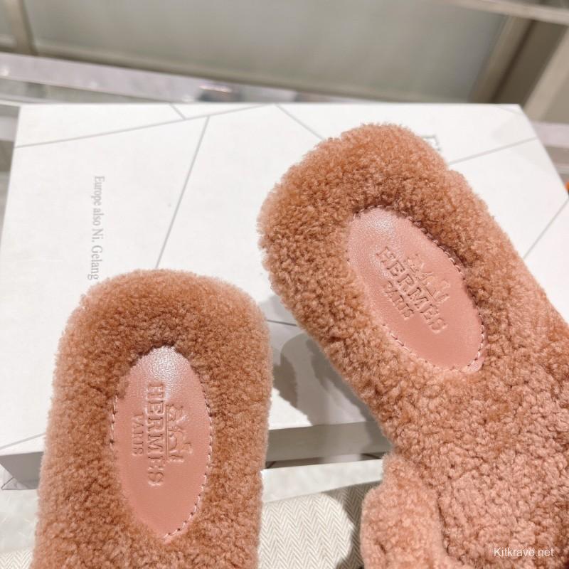 H Teddy Wool Flat Slippers for Autumn/Winter - LY00240