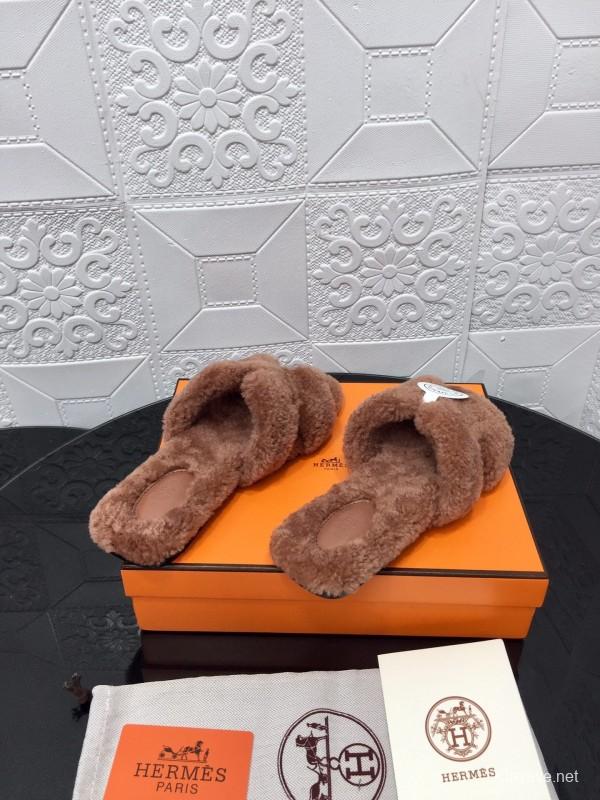H Eiderdown Teddy Wool H Slippers Flat Sole Winter Home Shoes - LY00240