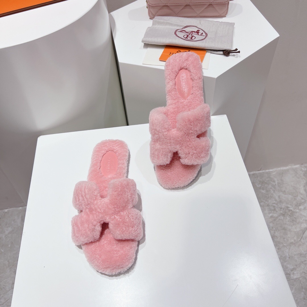 Hermes Teddy Wool H Slippers Flat Fur Slippers - LY00240