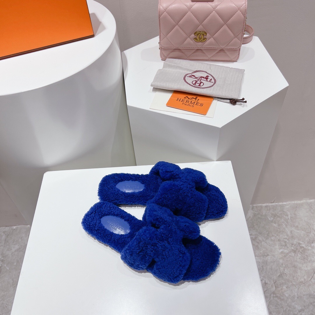 H Teddy Wool H Slippers Flat Sole Winter Edition - LY00240