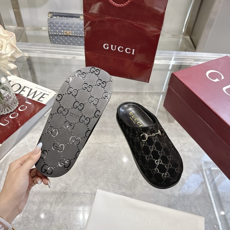 Gucci Camel Suede GG Embossed Horsebit Mule Sandals - LY00240