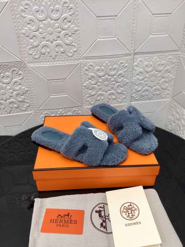 H Teddy Wool H Slippers Flat Sole Autumn Winter - LY00240