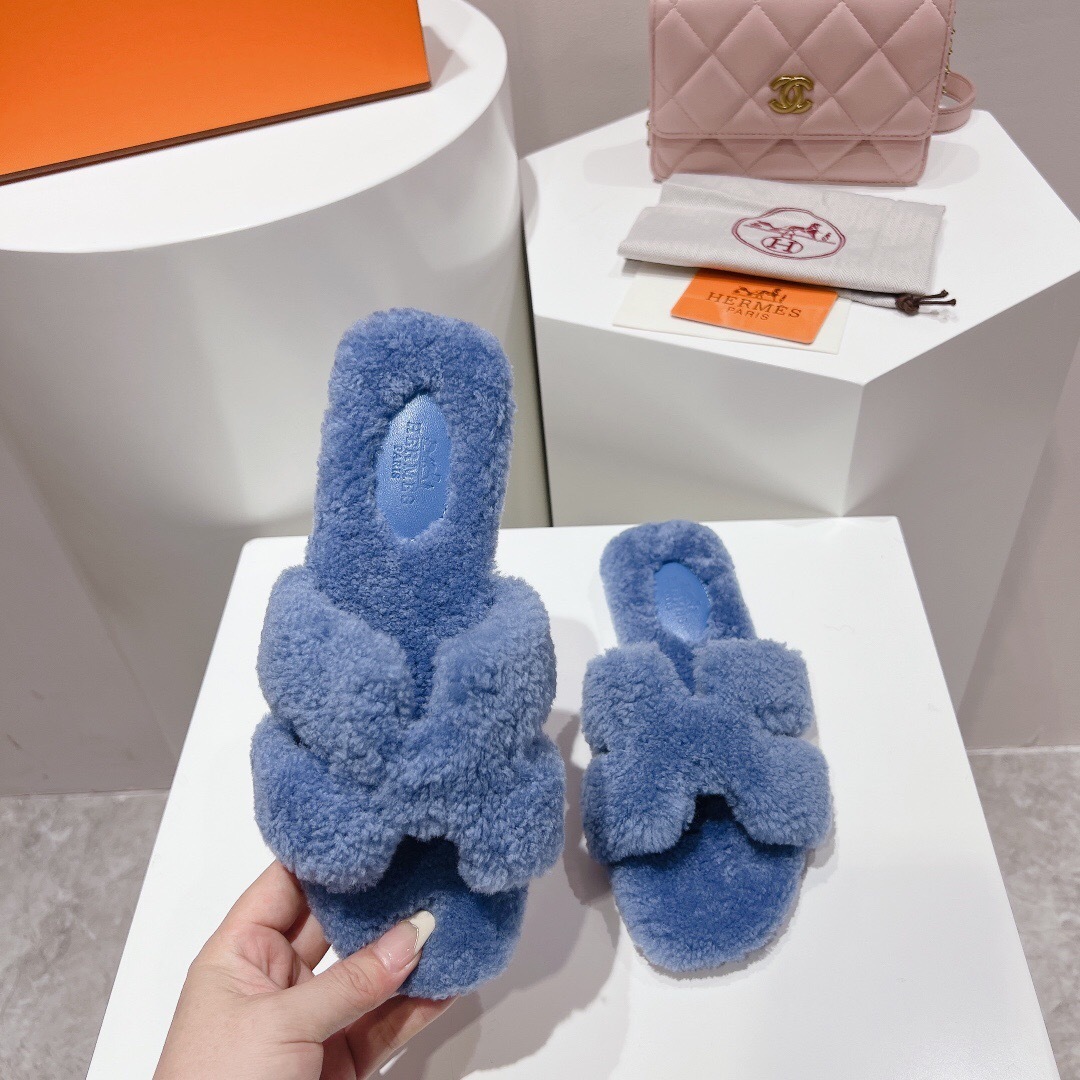 H Teddy Wool H Slippers Flat Sole Winter Edition - LY00240