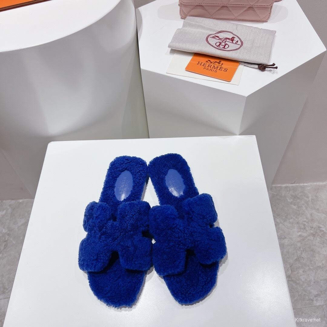 H Teddy Wool H Slippers Flat Sole Winter Edition - LY00240