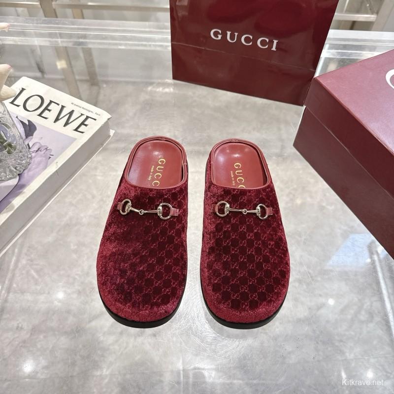 Gucci Women's Mule Shoes Velvet with Horsebit Detail - LY00240