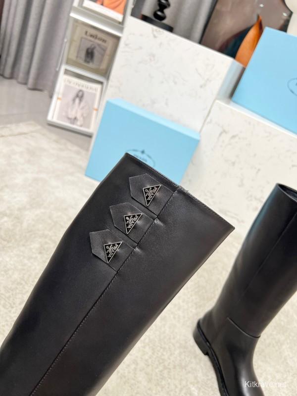 Prada Classic Triangle Logo Pointed Toe Boots - LY00350