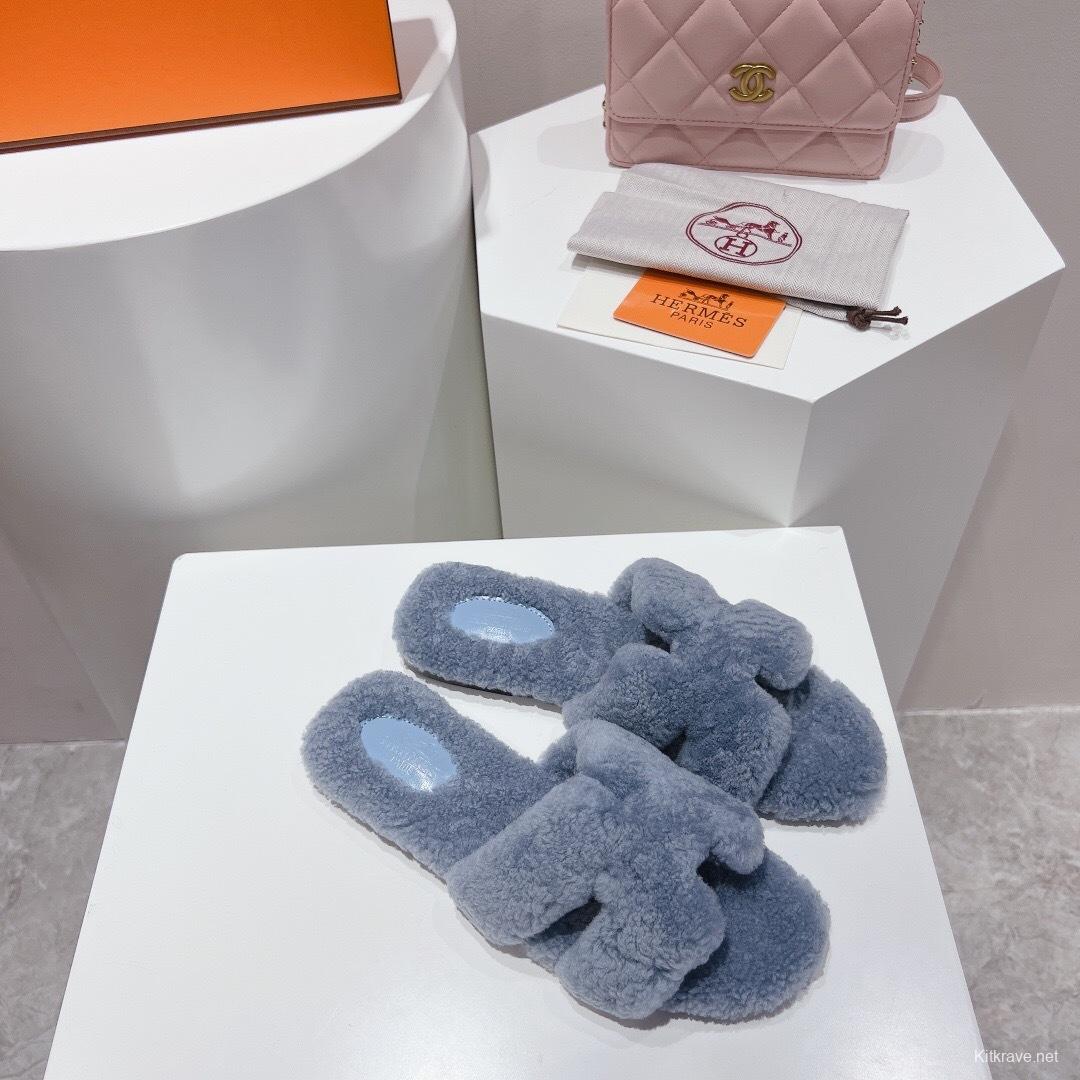 H Teddy Wool H Slippers Flat Sole Winter Edition - LY00240