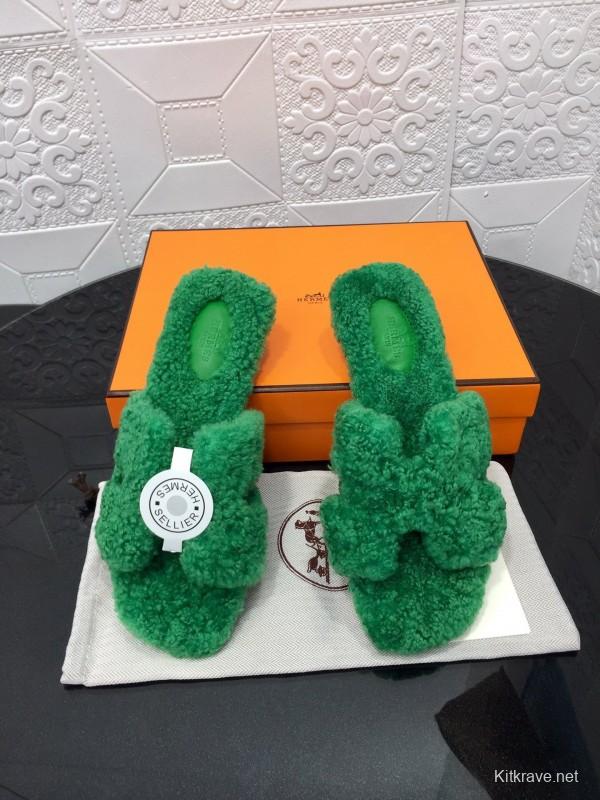 H Teddie Wool H Slippers Flat Sole Winter Home Shoes - LY00240