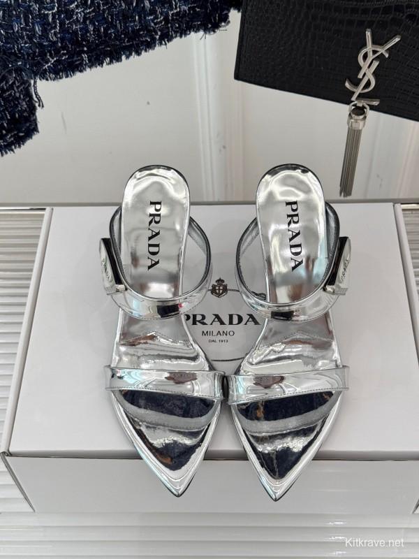 Prada Pointed Toe High Heel Sandals with Triangle Buckle - KFY00280