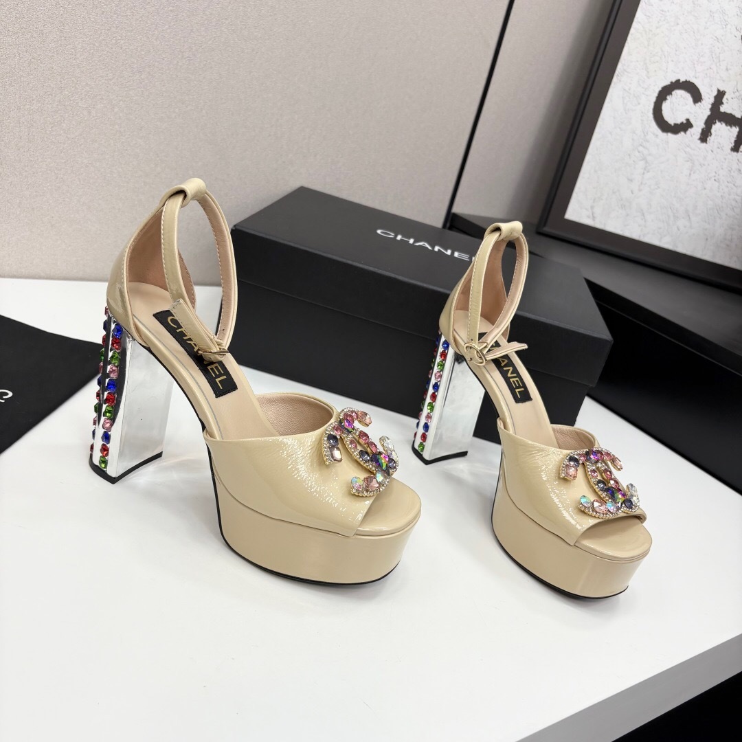 Adidas 2025/SS Little Fragrance Style Nightclub Color Diamond Chunky Heel Square Heel High Heel Waterproof Platform Back Strap Simple Sandals - KFY00350