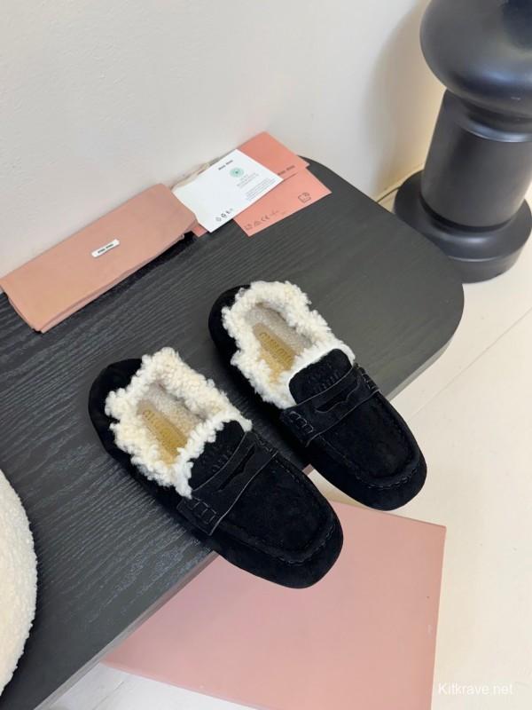 MIUMIU Thick Sole New British Style Wool Loafer Cotton Shoes - KFY00320