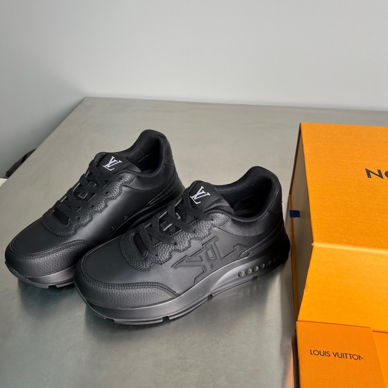 Lv Classic Leather Round Toe Lace-Up Low Top Casual Shoes - YC