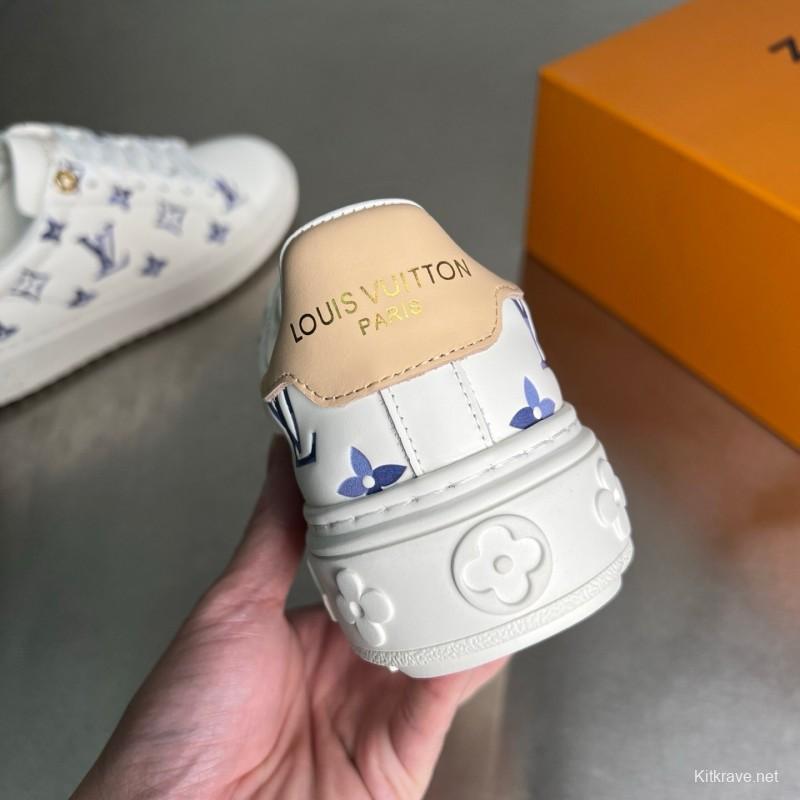 Louis Vuitton Time Out Cherry Blossom Collection Leather Round Toe Flat Low Top Sneakers Women's - YC