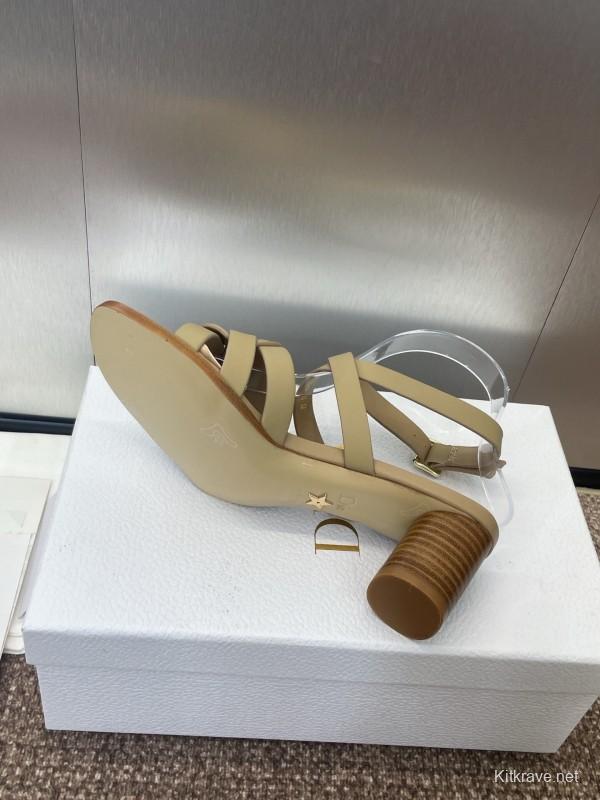 Dior D-Club Jelly Color Hollow Layered Cross Strap Mid Heel Women's Shoes - KFY00290