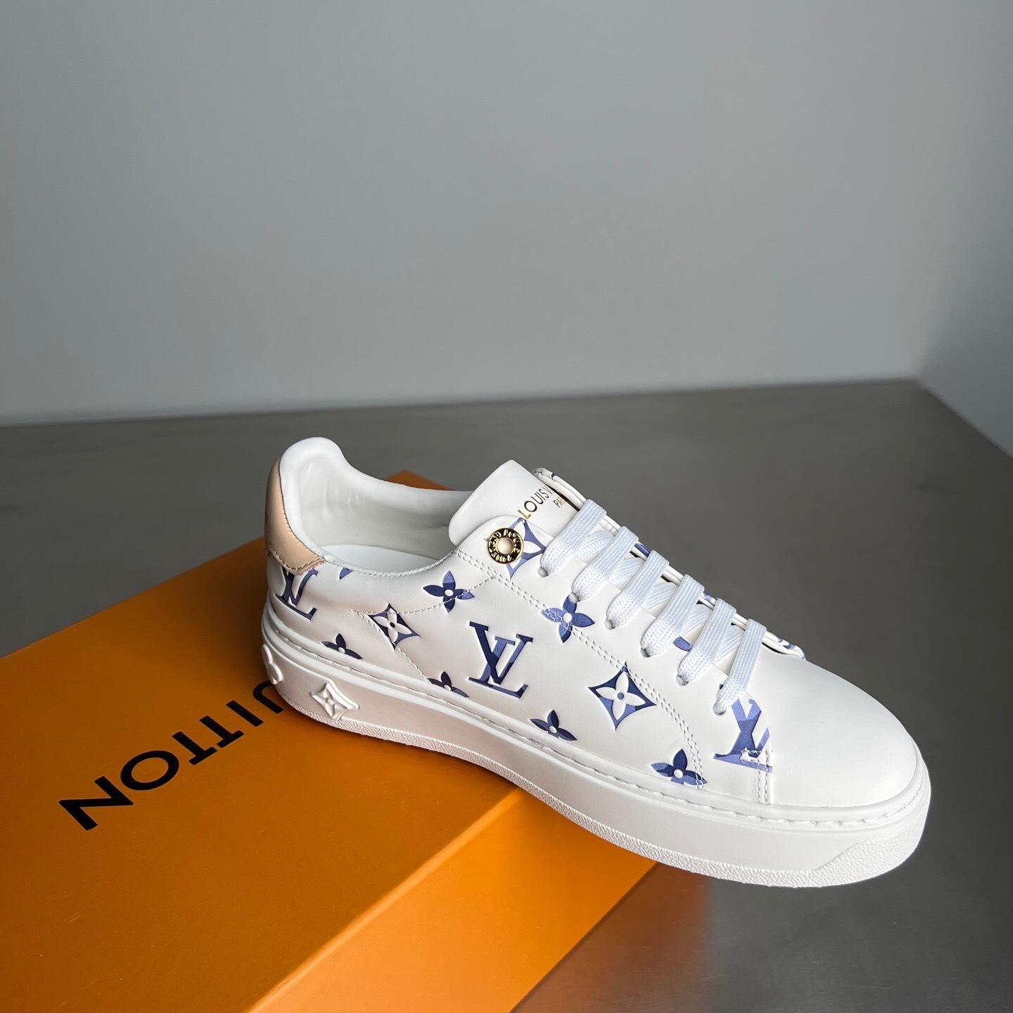 Louis Vuitton Time Out Cherry Blossom Collection Leather Round Toe Flat Low Top Sneakers Women's - YC