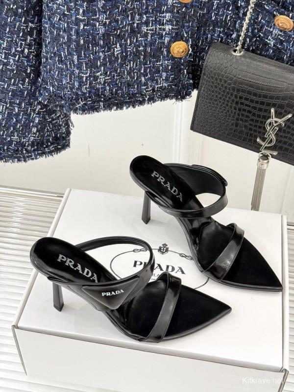 Prada Pointed Toe High Heel Sandals with Triangle Buckle - KFY00280