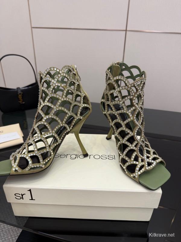 Sergio Rossi Mermaid Sandals 2025 SS Collection Elegant Fishnet High Heels - KFY00470