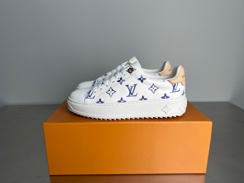 Louis Vuitton Time Out Cherry Blossom Collection Leather Round Toe Flat Low Top Sneakers Women's - YC