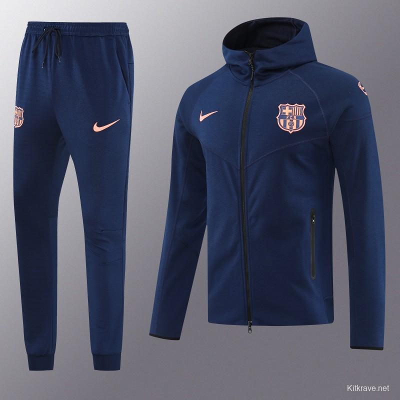 25/26 Barcelona 01 Royal Blue Hoodie Full Zipper Jacket+Long Pants