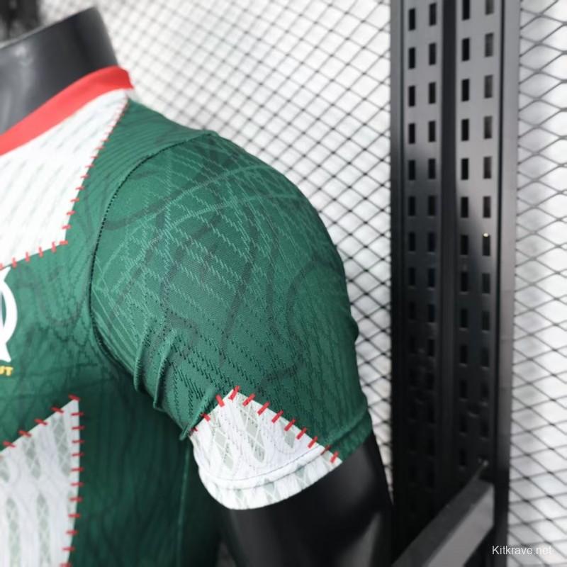 25/26 Player Version Marseille White and Green with Vertical Stripe and Dot Pattern Jersey
