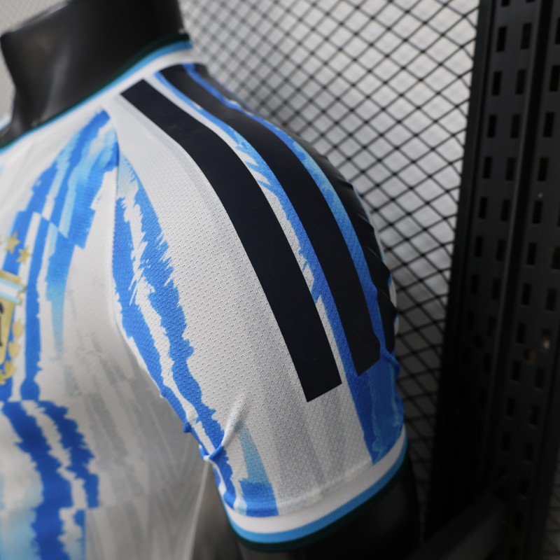 2026 Player Version Argentina White and Light Blue with Brushstroke Stripes Jersey