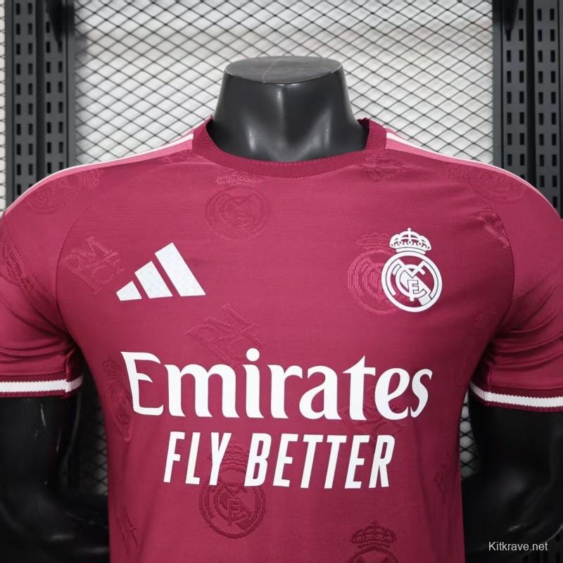 Player Version 25/26 Real Madrid Burgundy with All-Over Crest Pattern Jersey