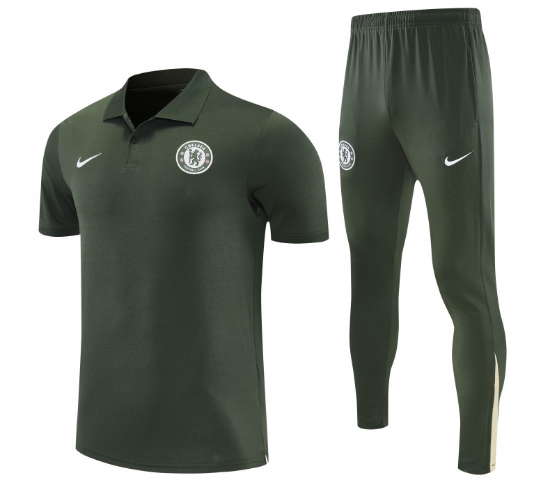 26/27 Chelsea  Dark Green Polo Training Shirt + Long Pants Tracksuit