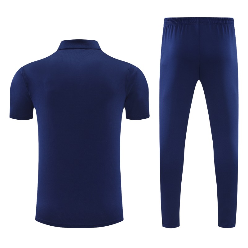 26/27  Marseille Navy Blue  Polo Training Shirt + Long Pants Tracksuit