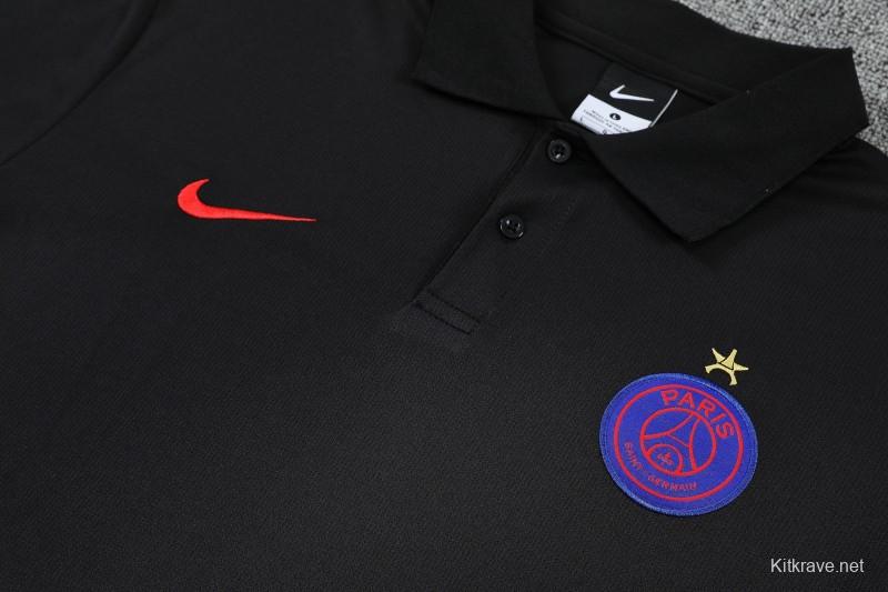 26/27  Paris Black Polo Training Shirt + Long Pants Tracksuit