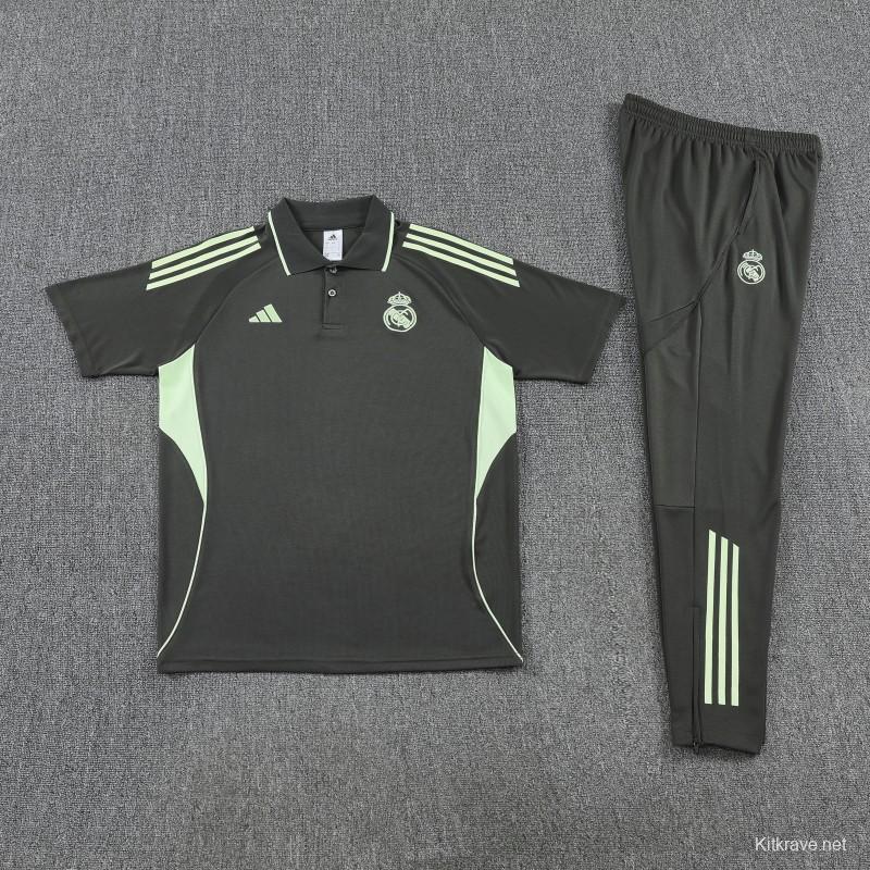 26/27 Real Madrid Black  Polo Training Shirt + Long Pants Tracksuit