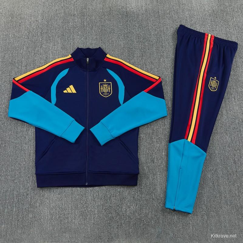 26/27 Spain Navy Blue Full Zipper Jacket Tracksuit + Long Pants