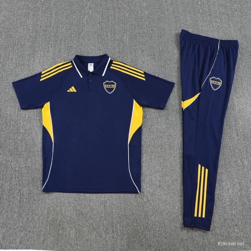 26/27  Boca Juniors Navy Blue Polo Training Shirt + Long Pants Tracksuit