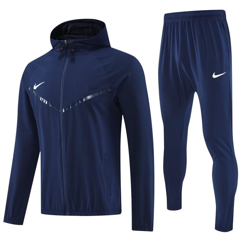 26/27 Nike Navy Blue With White logo Full Zipper Hooded Jacket Tracksuit + Long Pants