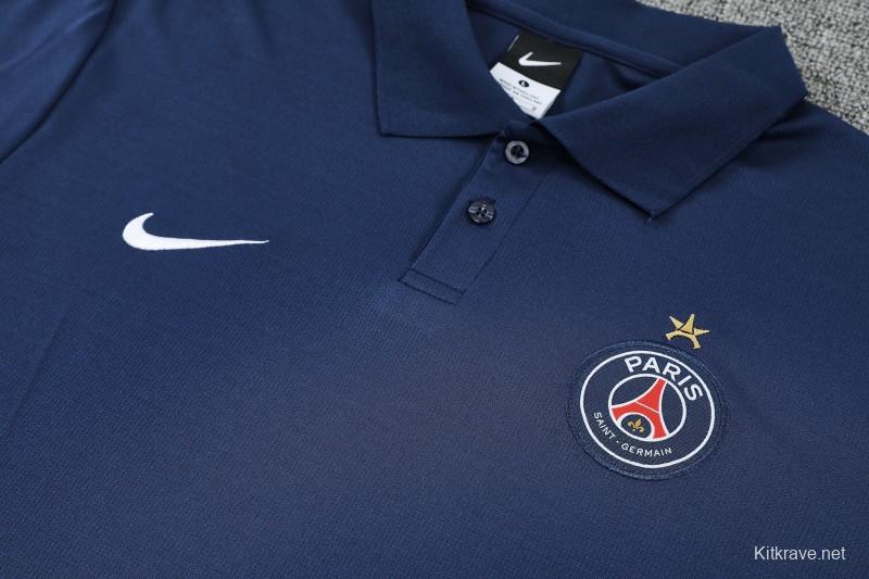 26/27 Paris Navy Blue Polo Training Shirt + Long Pants Tracksuit