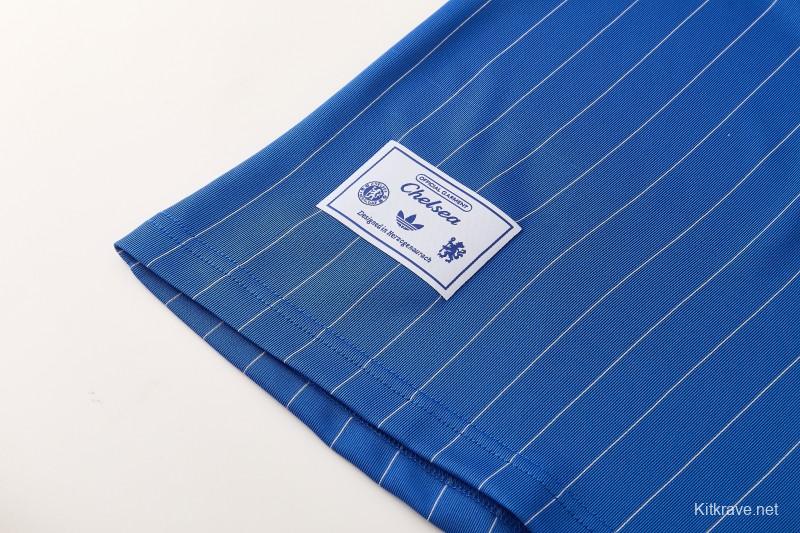 26/27 Chelsea FC  Blue  Stripes Short Sleeve+ White Soccer Shorts