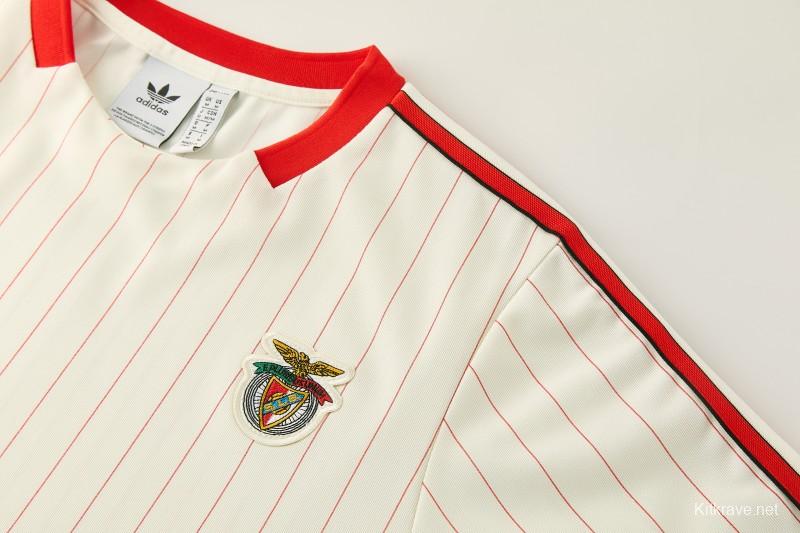 26/27 Benfica × Adidas Originals Off-White Pinstripe Short Sleeve+Soccer Shorts
