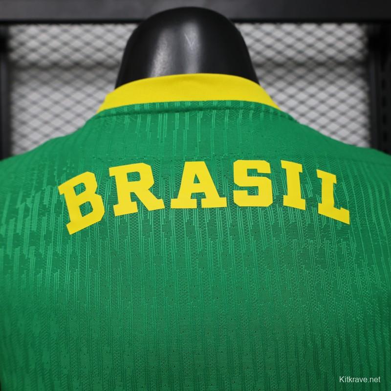 Player Version 2026 Brazil Green with Wave Texture Away Jersey