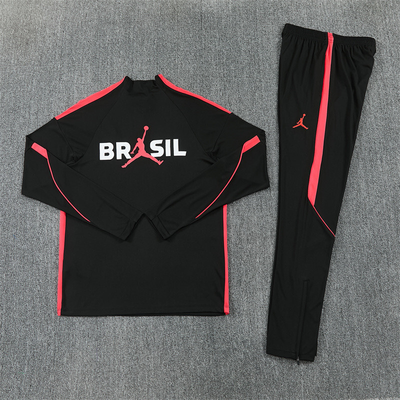 26/27 Brazil Black & Red Half Zipper Jacket Tracksuit + Long Pants