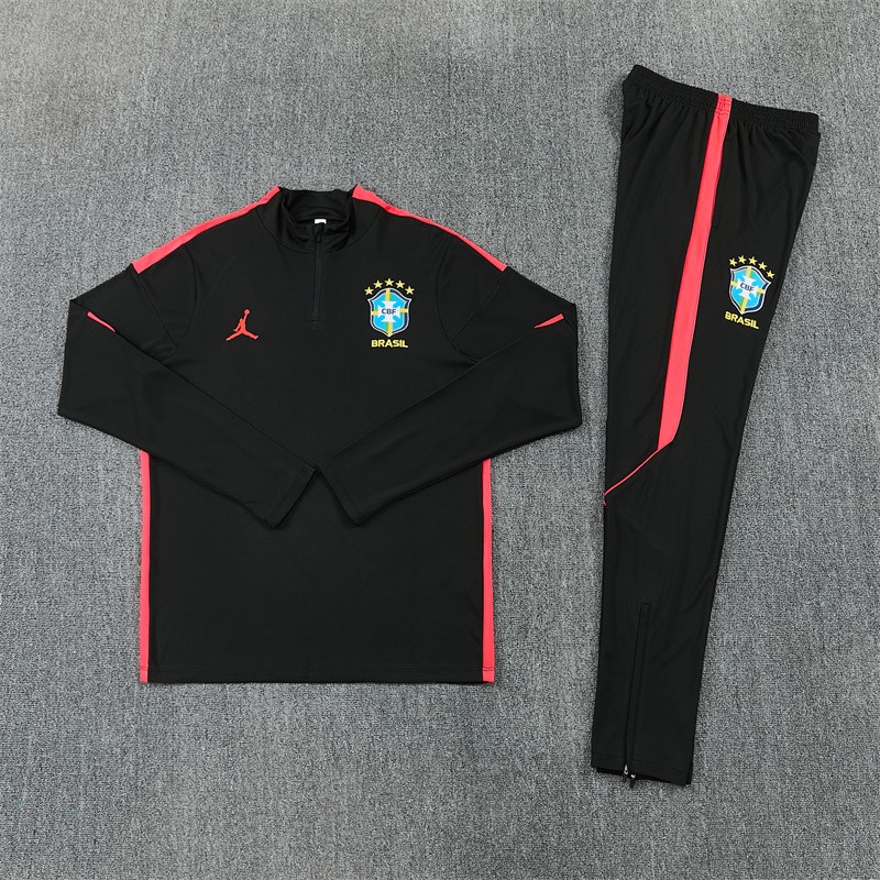 26/27 Brazil Black & Red Half Zipper Jacket Tracksuit + Long Pants