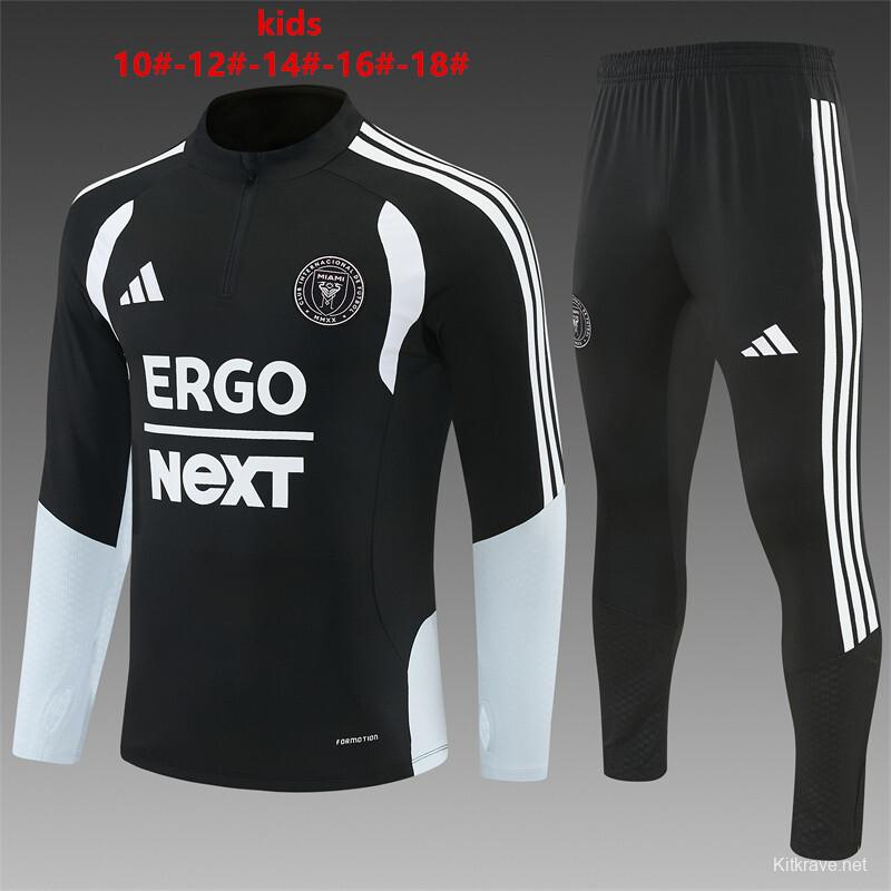 2026 Kids Inter Miami CF Black & White Half Zipper Jacket Tracksuit + Long Pants